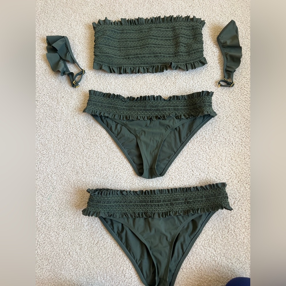 Tory Burch Costa Green Ruffled Bikini Set with extra larger size bottoms